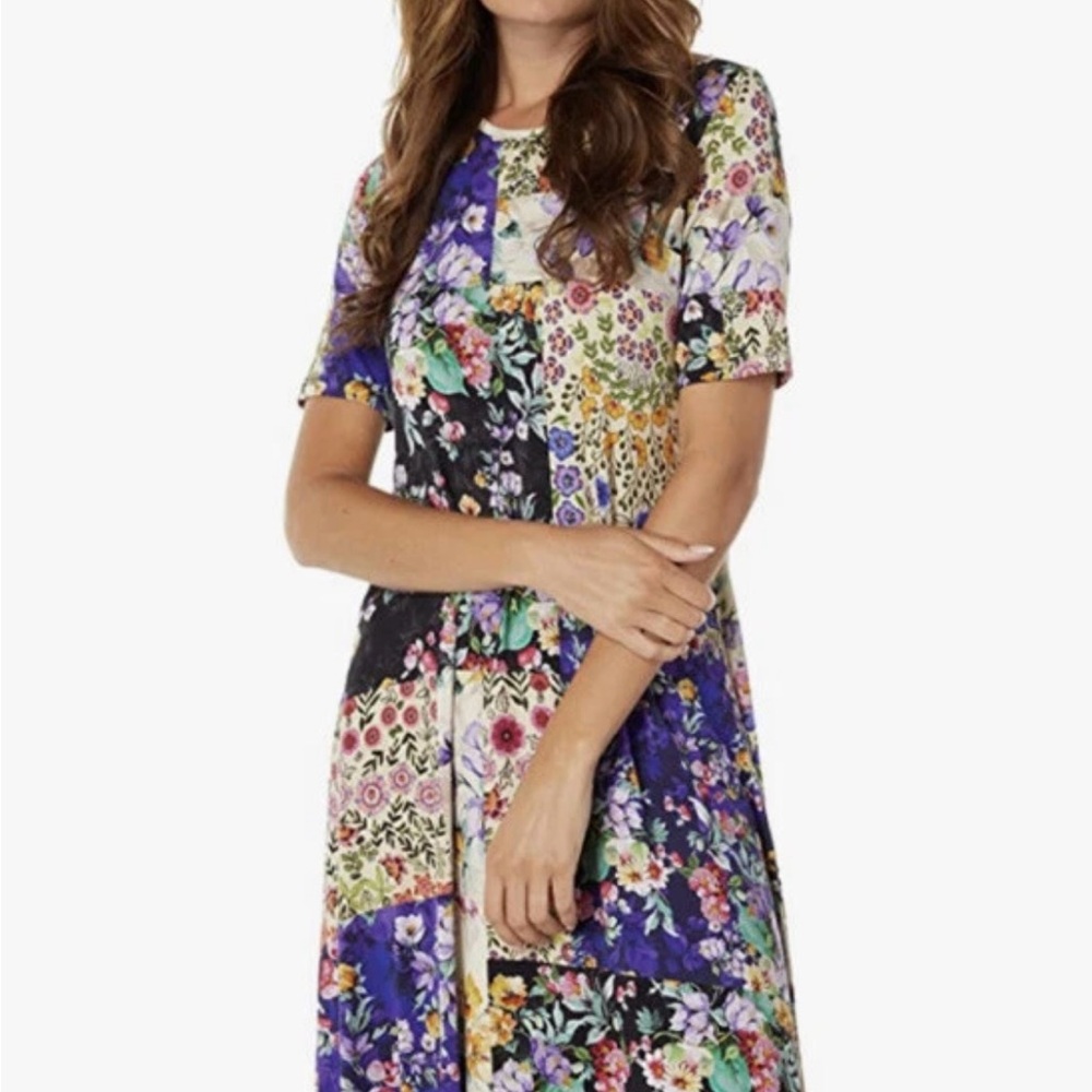 JOHNNY WAS SKY FLOWER SWING DRESS MIDI. Size L. MSRP $188